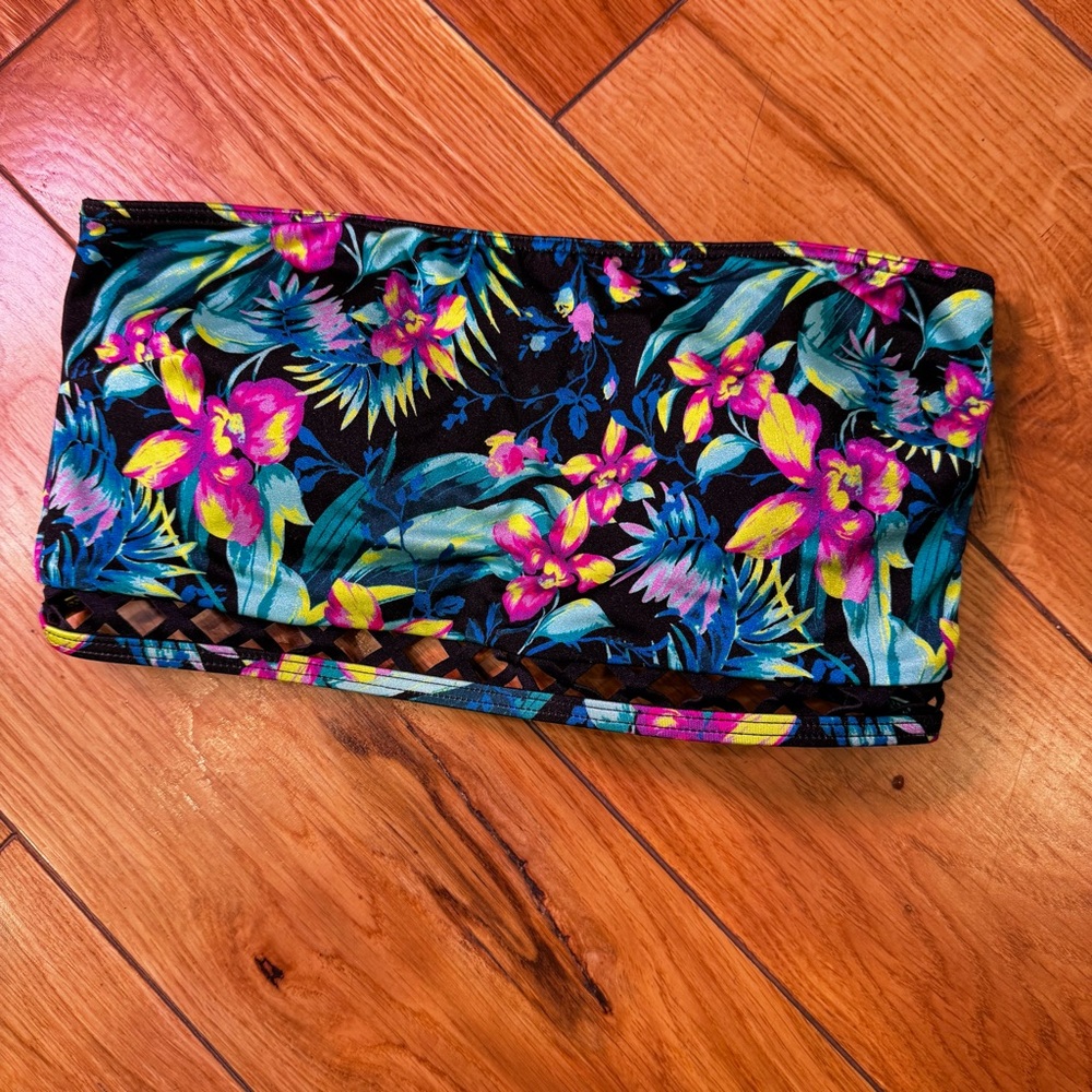Victoria’s Secret Strapless Bikini Top Small Tropical Floral Orchid Swimwear Cut